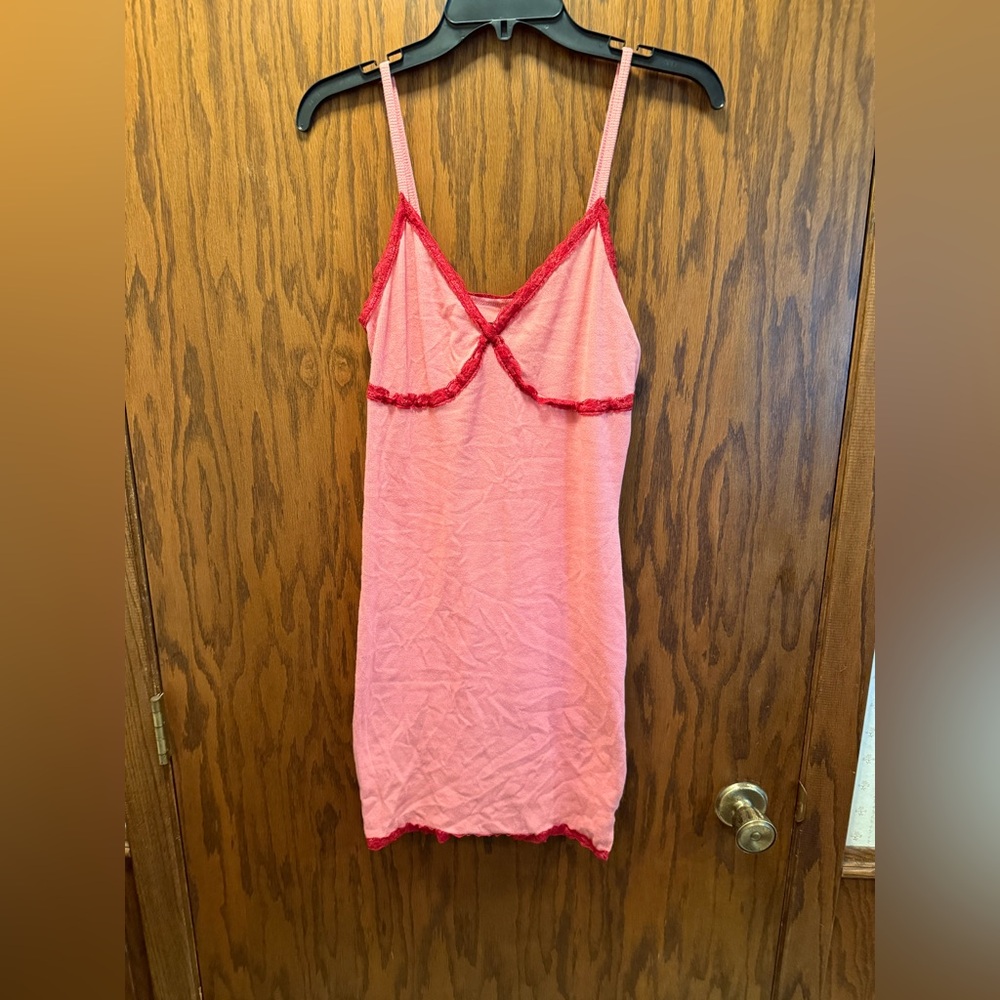 Women's Pink and Dark Pink Lace Trim Chemise